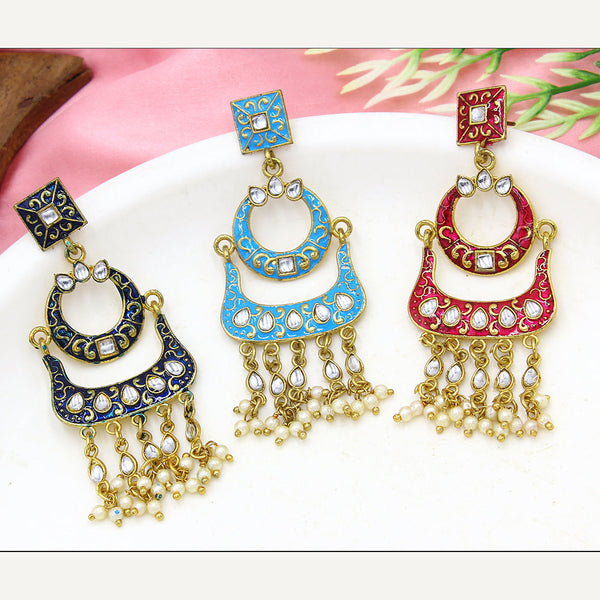 Mahavir Gold Plated Meenakari Dangler Earrings