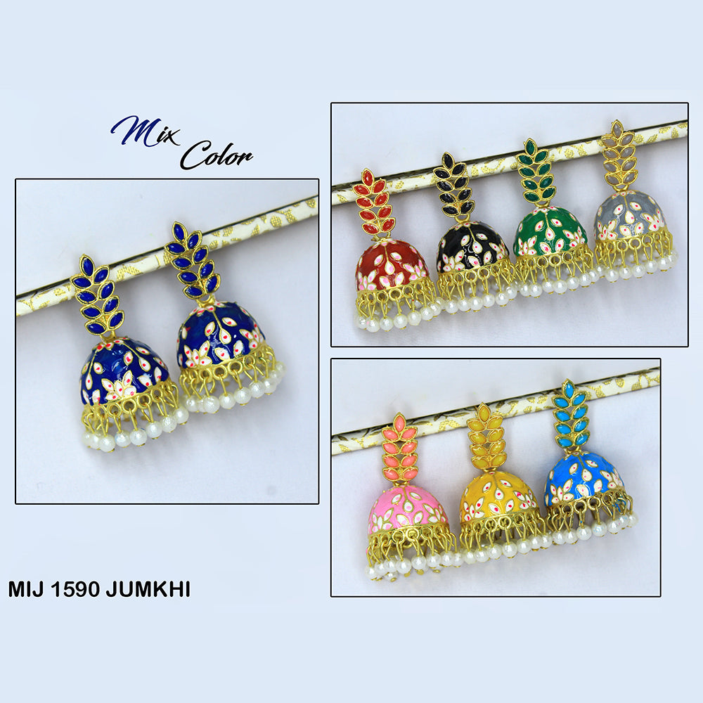 Mahavir Gold Plated Meenakari Jhumki Earrings