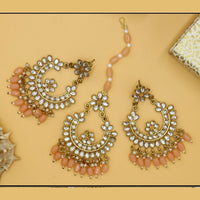 Mahavir Gold Plated Kundan & Meenakari Earrings With Maangtikka