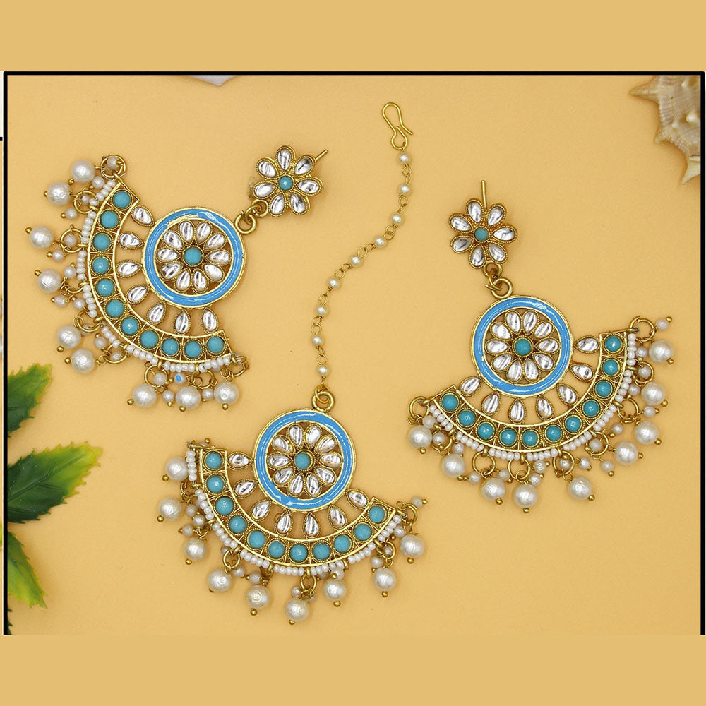 Mahavir Gold Plated Earrings With Maangtikka