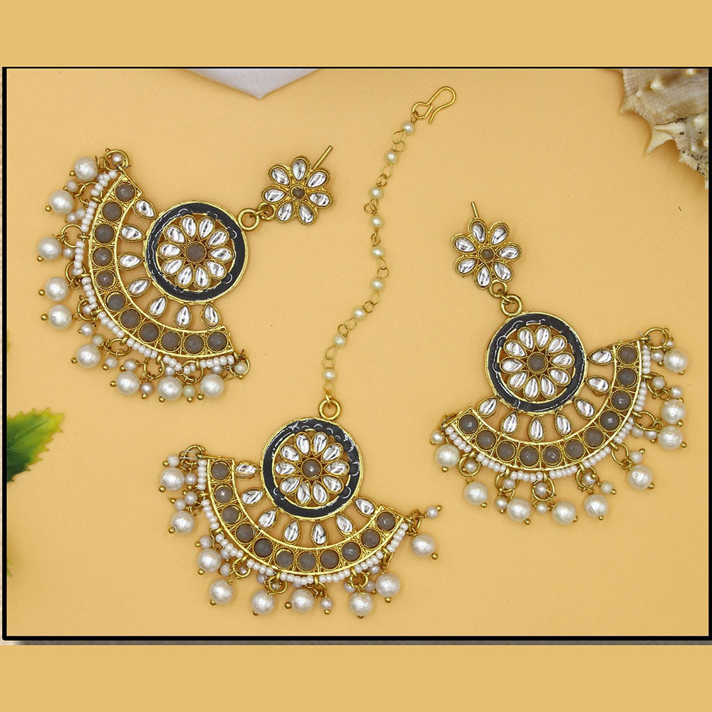 Mahavir Gold Plated Earrings With Maangtikka