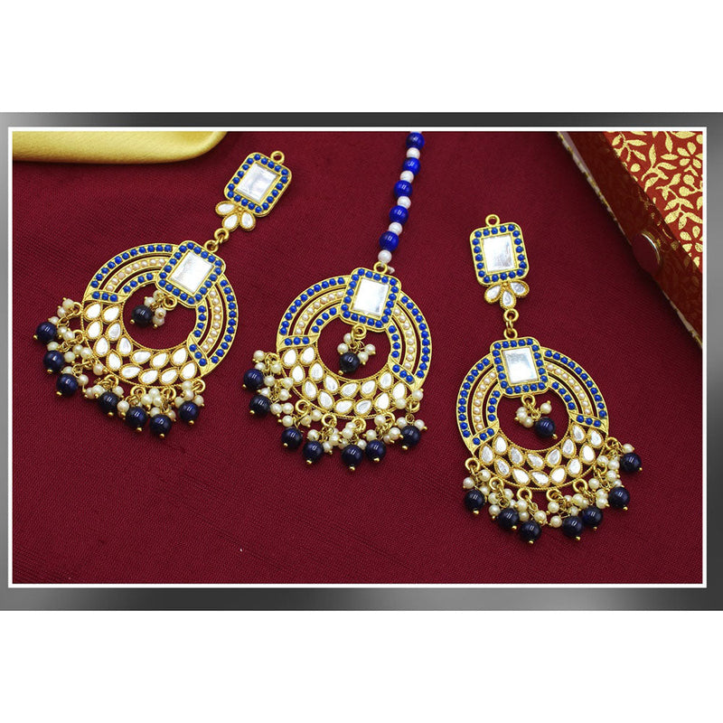 Mahavir Gold Plated Mirror Earrings With Maangtikka
