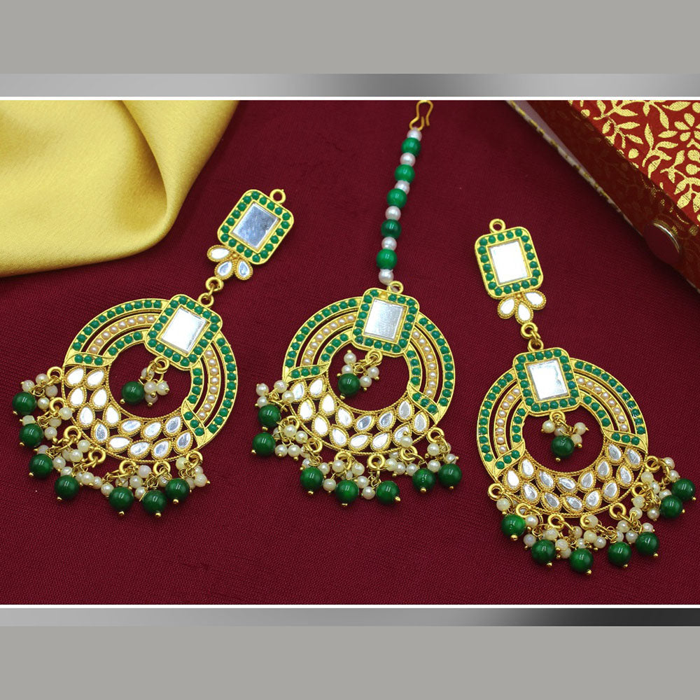 Mahavir Gold Plated Mirror Earrings With Maangtikka