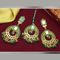 Mahavir Gold Plated Mirror Earrings With Maangtikka