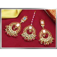 Mahavir Gold Plated Mirror Earrings With Maangtikka