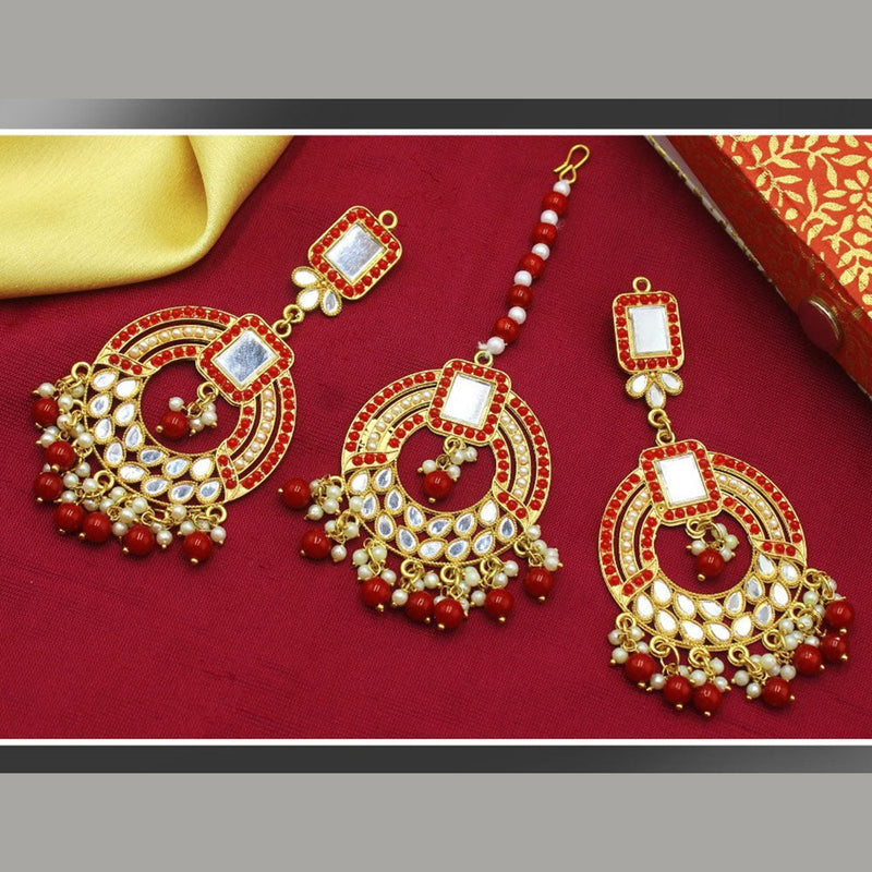 Mahavir Gold Plated Mirror Earrings With Maangtikka