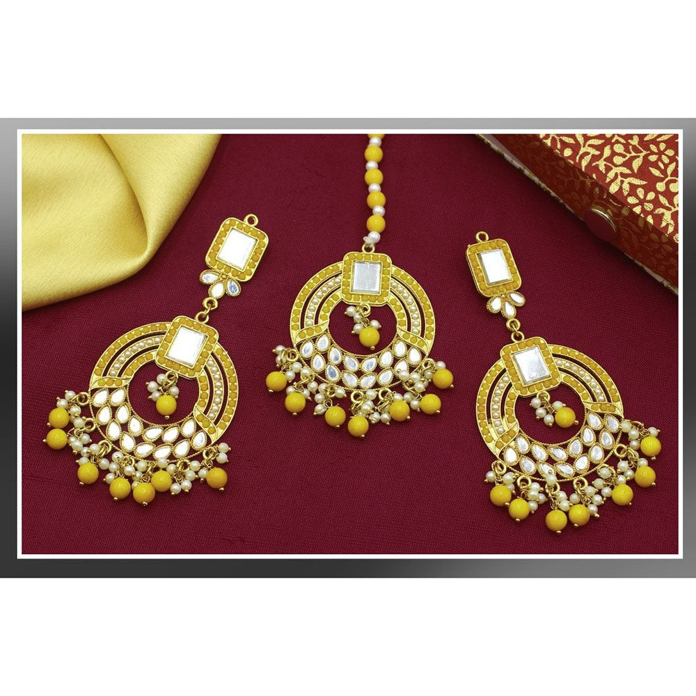 Mahavir Gold Plated Mirror Earrings With Maangtikka