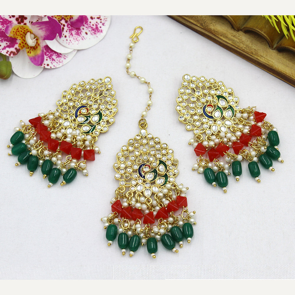 Mahavir Gold Plated Kundan Stone Earrings With Maangtikka