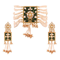 Etnico 18K Gold Plated Traditional Padmavati Pearl & Kundan Meenakari Necklace Jewellery With Earrings For Women (ML118G)