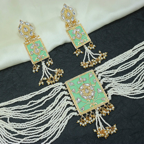 Etnico 18K Gold Plated Traditional Padmavati Pearl & Kundan Meenakari Necklace Jewellery With Earrings For Women (ML118Min)