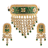 Etnico 18K Gold Plated Traditional Handcrafted Enamel/Meena Work Teeming Waterfall Of Stone Studded Choker Necklace Jewellery Set For Women/Girls (ML123G)