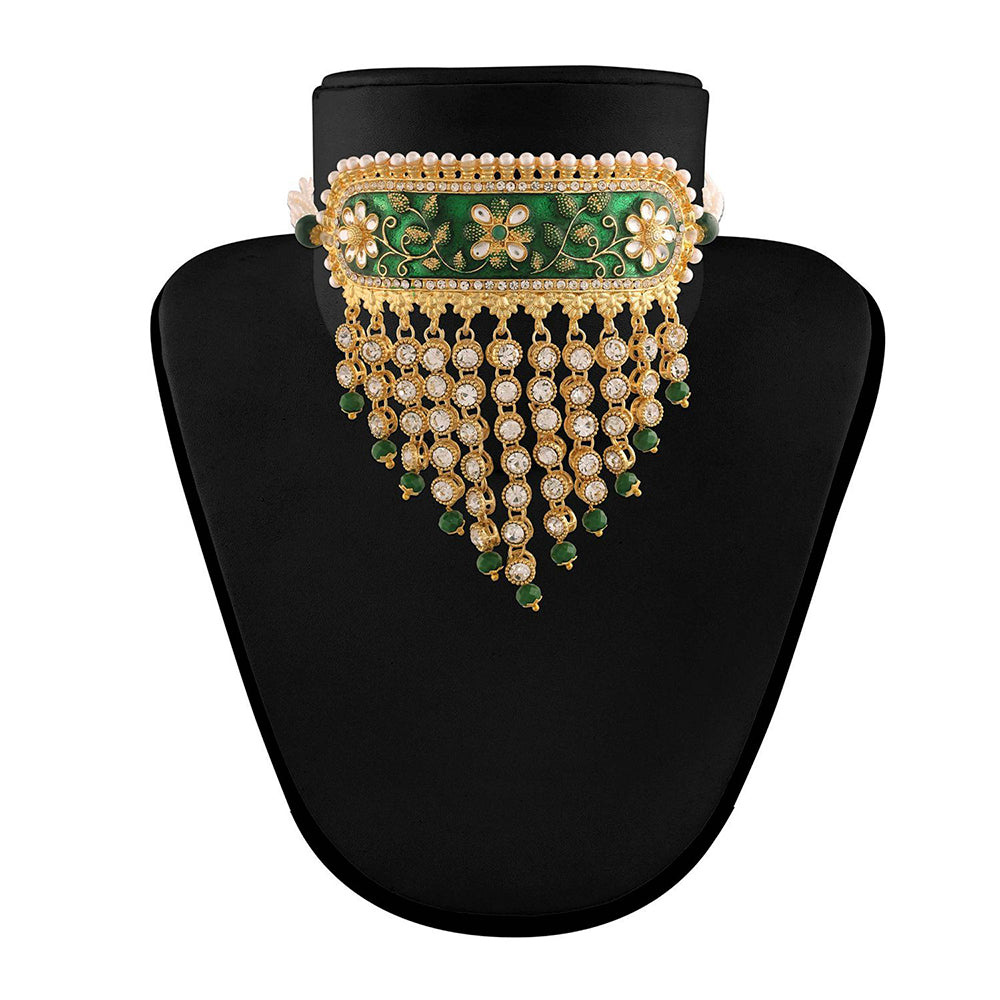 Etnico 18K Gold Plated Traditional Handcrafted Enamel/Meena Work Teeming Waterfall Of Stone Studded Choker Necklace Jewellery Set For Women/Girls (ML123G)
