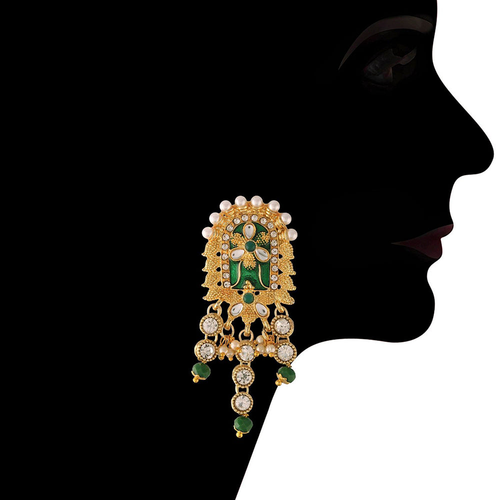 Etnico 18K Gold Plated Traditional Handcrafted Enamel/Meena Work Teeming Waterfall Of Stone Studded Choker Necklace Jewellery Set For Women/Girls (ML123G)