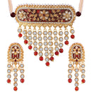 Etnico 18K Gold Plated Traditional Handcrafted Enamel/Meena Work Teeming Waterfall Of Stone Studded Choker Necklace Jewellery Set For Women/Girls (ML123M)