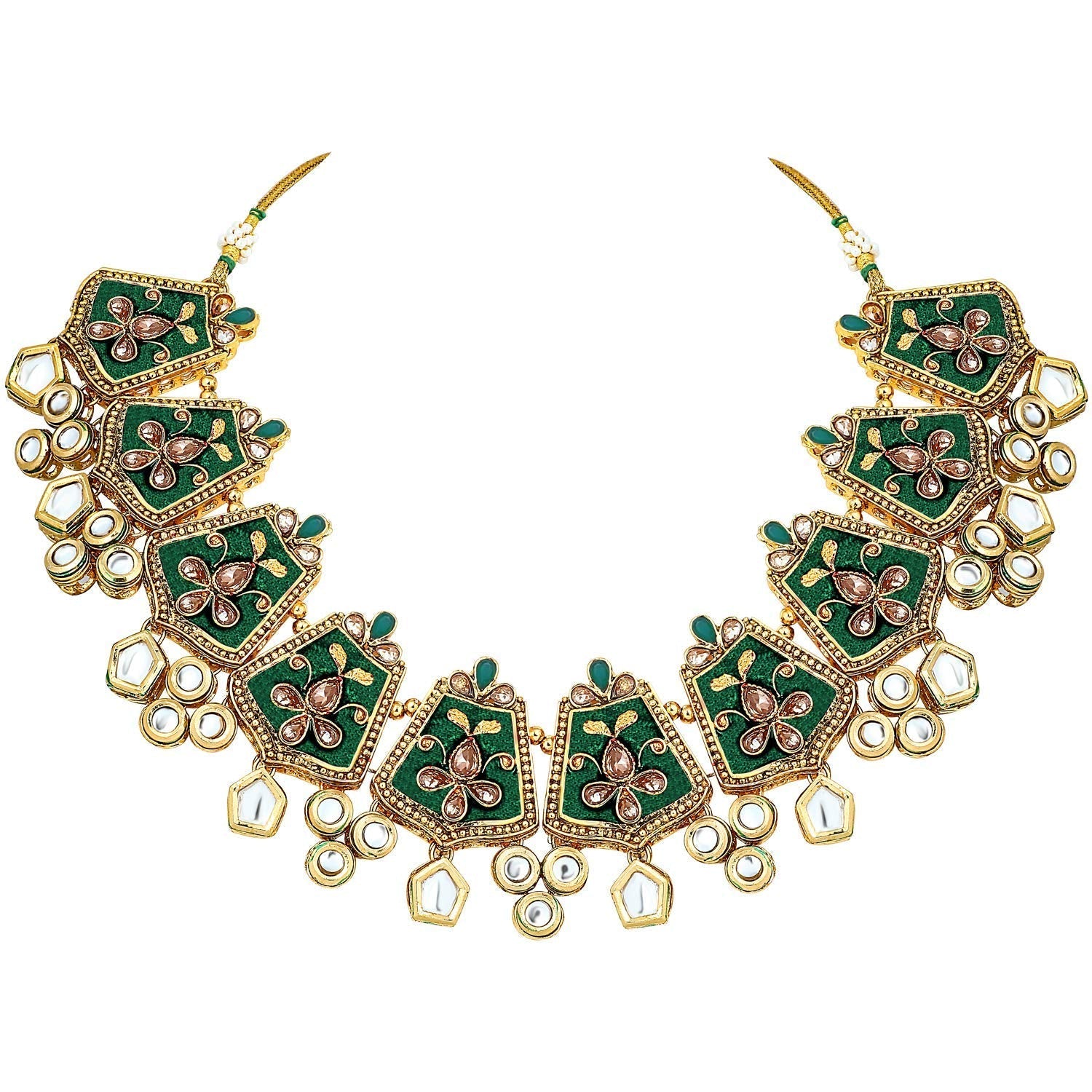 Etnico 18K Gold Plated Kundan Studded Meenakari Bridal Choker Necklace Jewellery Set with Earrings & Maang Tikka for Women (ML134G)