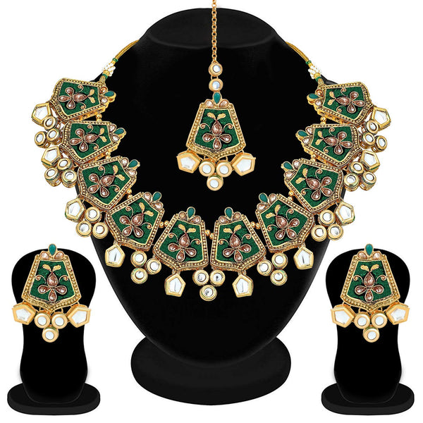 Etnico 18K Gold Plated Kundan Studded Meenakari Bridal Choker Necklace Jewellery Set with Earrings & Maang Tikka for Women (ML134G)
