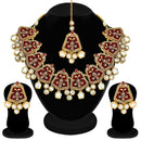 Etnico 18K Gold Plated Kundan Studded Meenakari Bridal Choker Necklace Jewellery Set with Earrings & Maang Tikka for Women (ML134M)