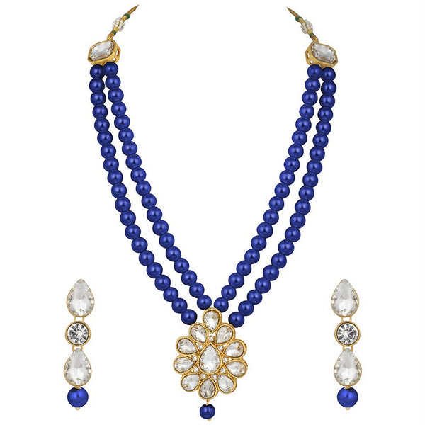 Etnico 18K Gold Plated Traditional Pearl & Stone Studded Necklace Jewellery Set With Earrings For Women (ML140Bl)