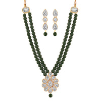 Etnico 18K Gold Plated Traditional Pearl & Stone Studded Necklace Jewellery Set With Earrings For Women (ML140G)