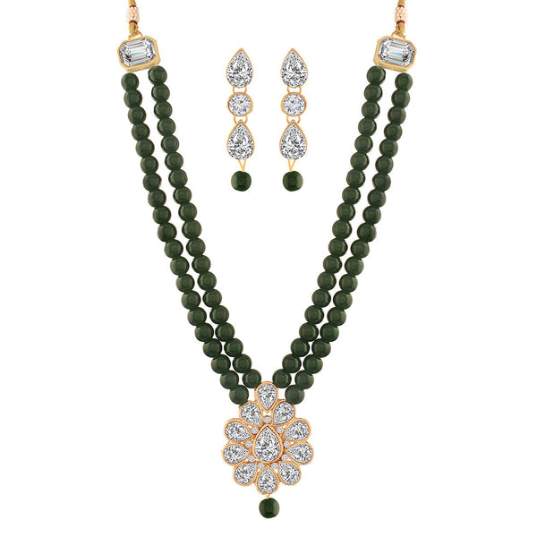 Etnico 18K Gold Plated Traditional Pearl & Stone Studded Necklace Jewellery Set With Earrings For Women (ML140G)