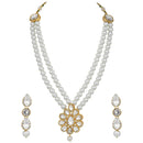 Etnico 18K Gold Plated Traditional Pearl & Stone Studded Necklace Jewellery Set With Earrings For Women (ML140W)