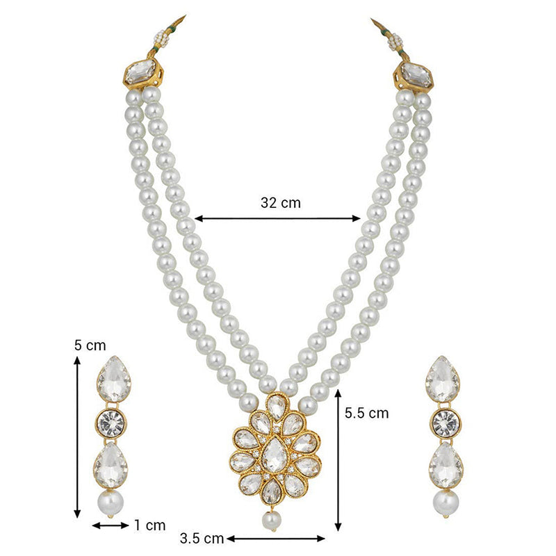 Etnico 18K Gold Plated Traditional Pearl & Stone Studded Necklace Jewellery Set With Earrings For Women (ML140W)