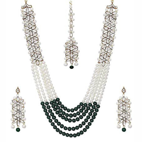Etnico 18K Gold Plated Traditional 5 Layers Kundan & Pearl Beaded Moti Raani Haar Necklace Jewellery Set For Women (ML164G)