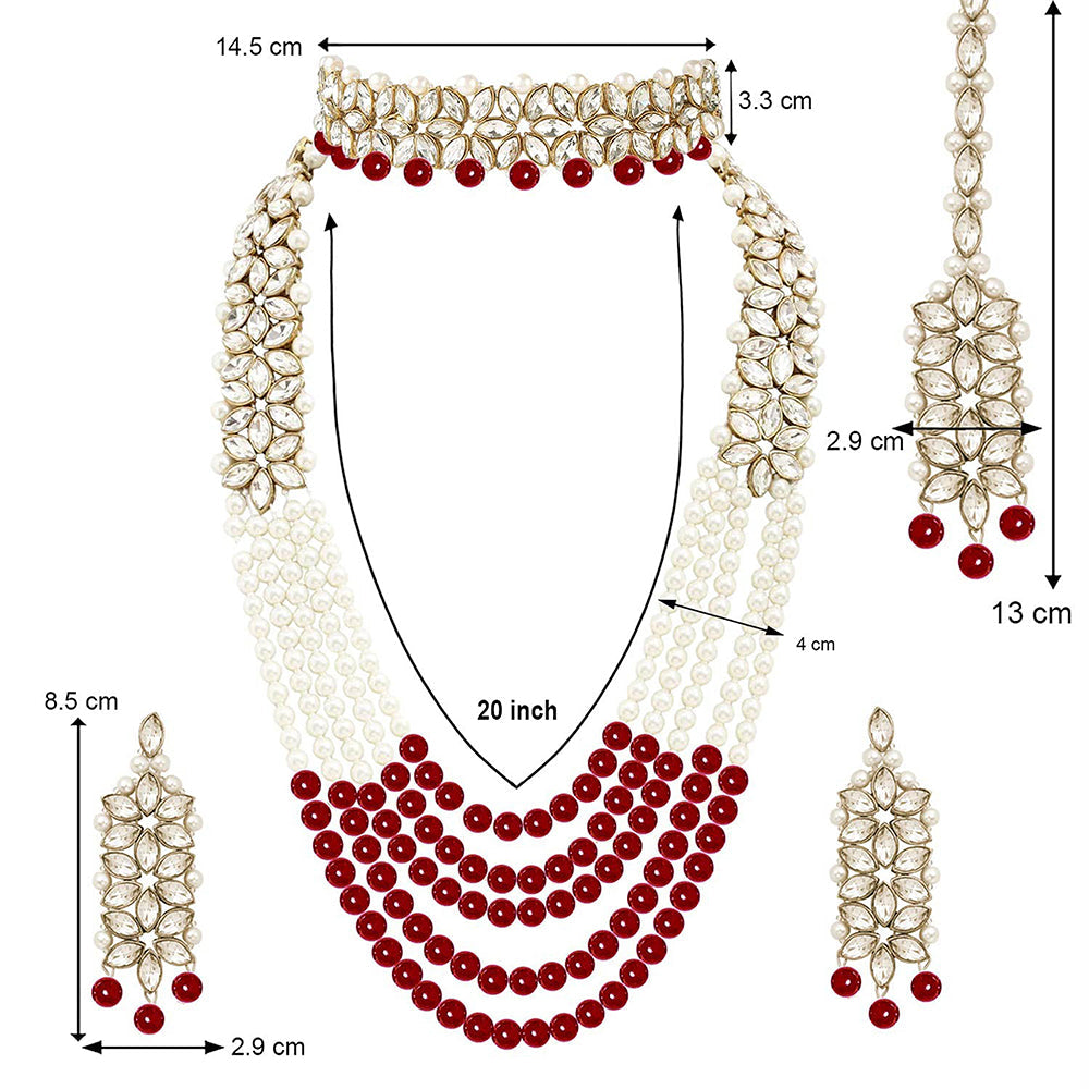 Etnico 18K Gold Plated Traditional 5 Layers Kundan & Pearl Beaded Moti Raani Haar Necklace Jewellery Set For Women (ML164MCO)