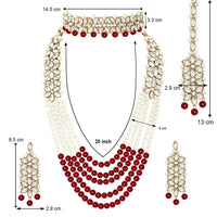 Etnico 18K Gold Plated Traditional 5 Layers Kundan & Pearl Beaded Moti Raani Haar Necklace Jewellery Set For Women (ML164MCO)