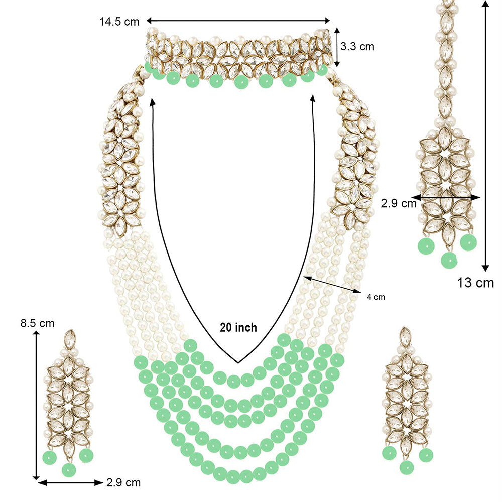 Etnico 18K Gold Plated Traditional 5 Layers Kundan & Pearl Beaded Moti Raani Haar Necklace Jewellery Set For Women (ML164MinCO)