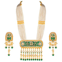 Etnico 18K Gold Plated Traditional Pearl Beaded Multi Strand Meena Work Long Necklace Jewellery Set & Earrings Set For Women (ML181G)