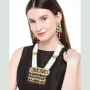 Etnico 18K Gold Plated Traditional Pearl Beaded Multi Strand Meena Work Long Necklace Jewellery Set & Earrings Set For Women (ML181M)