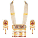 Etnico 18K Gold Plated Traditional Pearl Beaded Multi Strand Meena Work Long Necklace Jewellery Set & Earrings Set For Women (ML181M)
