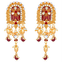 Etnico 18K Gold Plated Traditional Pearl Beaded Multi Strand Meena Work Long Necklace Jewellery Set & Earrings Set For Women (ML181M)