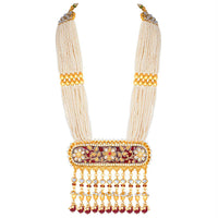 Etnico 18K Gold Plated Traditional Pearl Beaded Multi Strand Meena Work Long Necklace Jewellery Set & Earrings Set For Women (ML181M)
