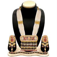 Etnico 18K Gold Plated Traditional Pearl Beaded Multi Strand Meena Work Long Necklace Jewellery Set & Earrings Set For Women (ML181M)