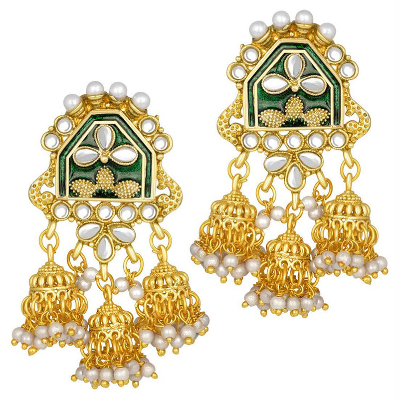 Etnico Traditional Gold Plated Kundan Pearl Meena Work Choker Jewellery set with Jhumkis For Women (ML185G)