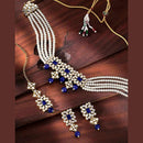 Etnico 18K Gold Plated Beaded Choker Set Studded with Pearl & Kundan with Earrings & Maang Tikka for Women (ML224Bl)