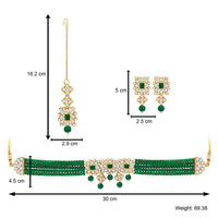 Etnico 18K Gold Plated Traditional Pearl & Kundan Studded Choker Necklace Jewellery Set with Earrings & Maang Tikka for Women (ML224G-1)