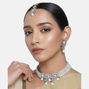 Etnico 18K Rhodium Plated Pearl & Kundan Studded Choker Necklace Jewellery Set with Earrings & Maang Tikka for Women (ML224ZW)