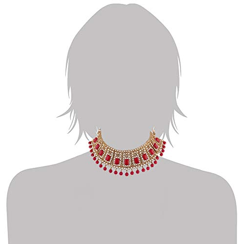 Etnico Traditional Gold Plated Kundan & Beads Choker Necklace Jewellery Set with Maang Tiika for Women