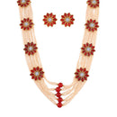 EtnicoTraditional Gold Plated Multi Layered Pearl & Kundan Long Necklace Jewellery Set for Women (ML234M)