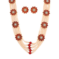 EtnicoTraditional Gold Plated Multi Layered Pearl & Kundan Long Necklace Jewellery Set for Women (ML234M)