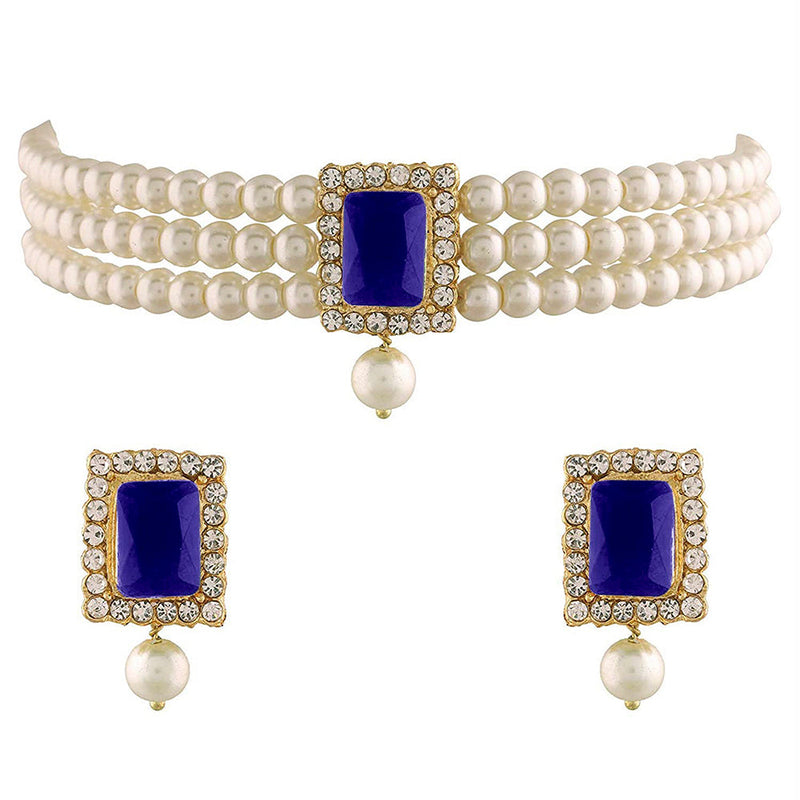 Etnico 18K Gold Plated Traditional Handcrafted Stone Studded Pearl Choker Necklace Jewellery Set With Earrings For Women/Girls