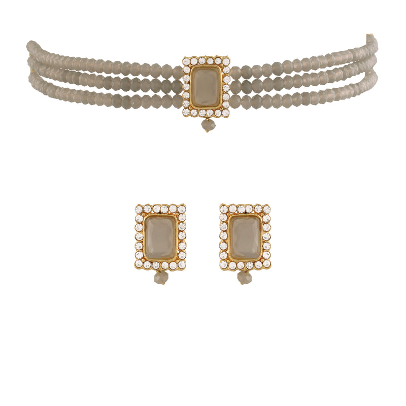 Etnico 18K Gold Plated Traditional Handcrafted Crystal Stone Studded Choker Necklace Jewellery Set with Earrings For Women/Girls (ML237Gr)