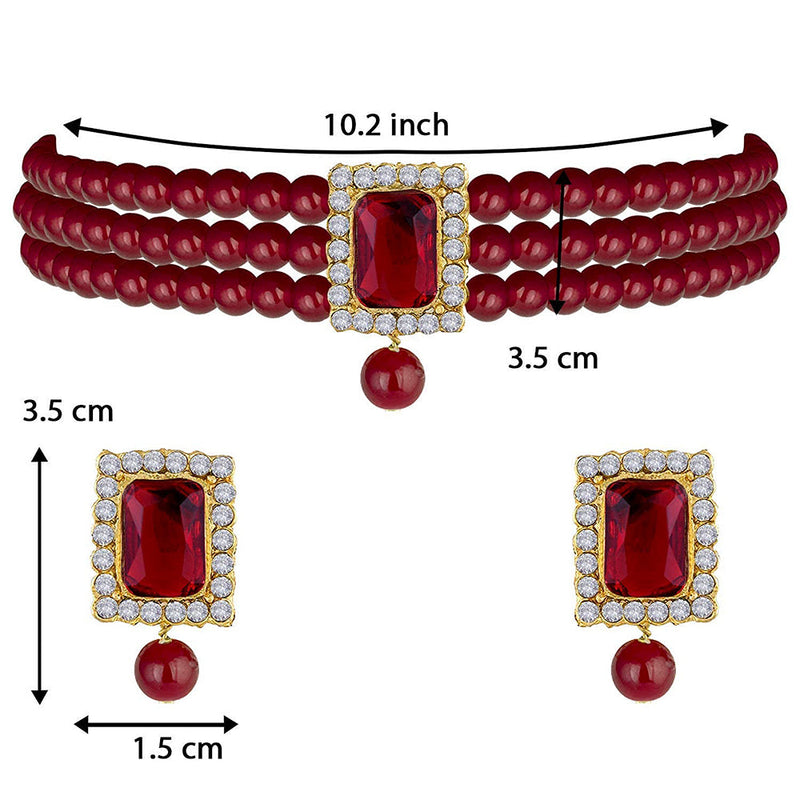 Etnico 18K Gold Plated Traditional Handcrafted Stone Studded Pearl Choker Necklace Jewellery Set With Earrings For Women/Girls (ML237MM)