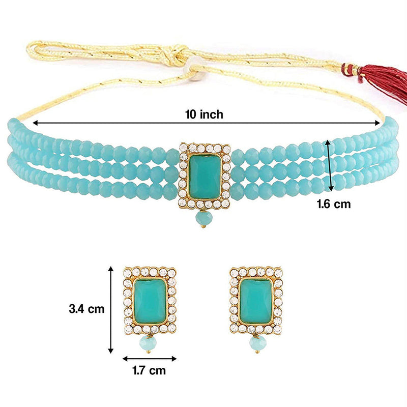 Etnico 18K Gold Plated Traditional Handcrafted Turquoise Crystal Stone Beaded Choker Necklace Jewellery Set With Earrings For Women/Girls (ML237Sb)