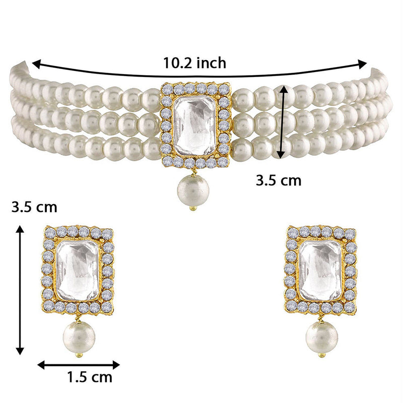 Etnico 18K Gold Plated Traditional Handcrafted Stone Studded Pearl Choker Necklace Jewellery Set With Earrings For Women/Girls (ML237W)