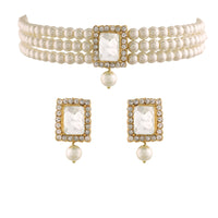 Etnico 18K Gold Plated Traditional Handcrafted Stone Studded Pearl Choker Necklace Jewellery Set With Earrings For Women/Girls (ML237W)