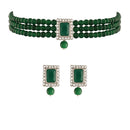 Etnico 18K Rhodium Plated Stone Studded Pearl Choker Necklace Jewellery Set With Earrings For Women (ML237ZG)